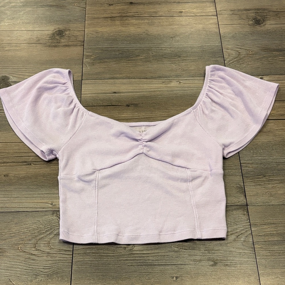 American Eagle Outfitters Light Purple Off-Shoulder Crop Top